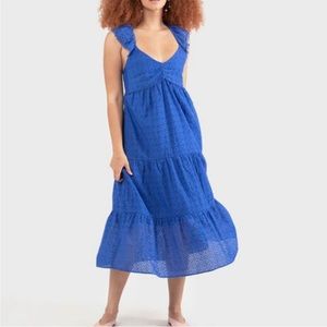 Black Tape Embroidered Eyelet Tiered Dress, Royal Blue Size XL New w/Tag $119